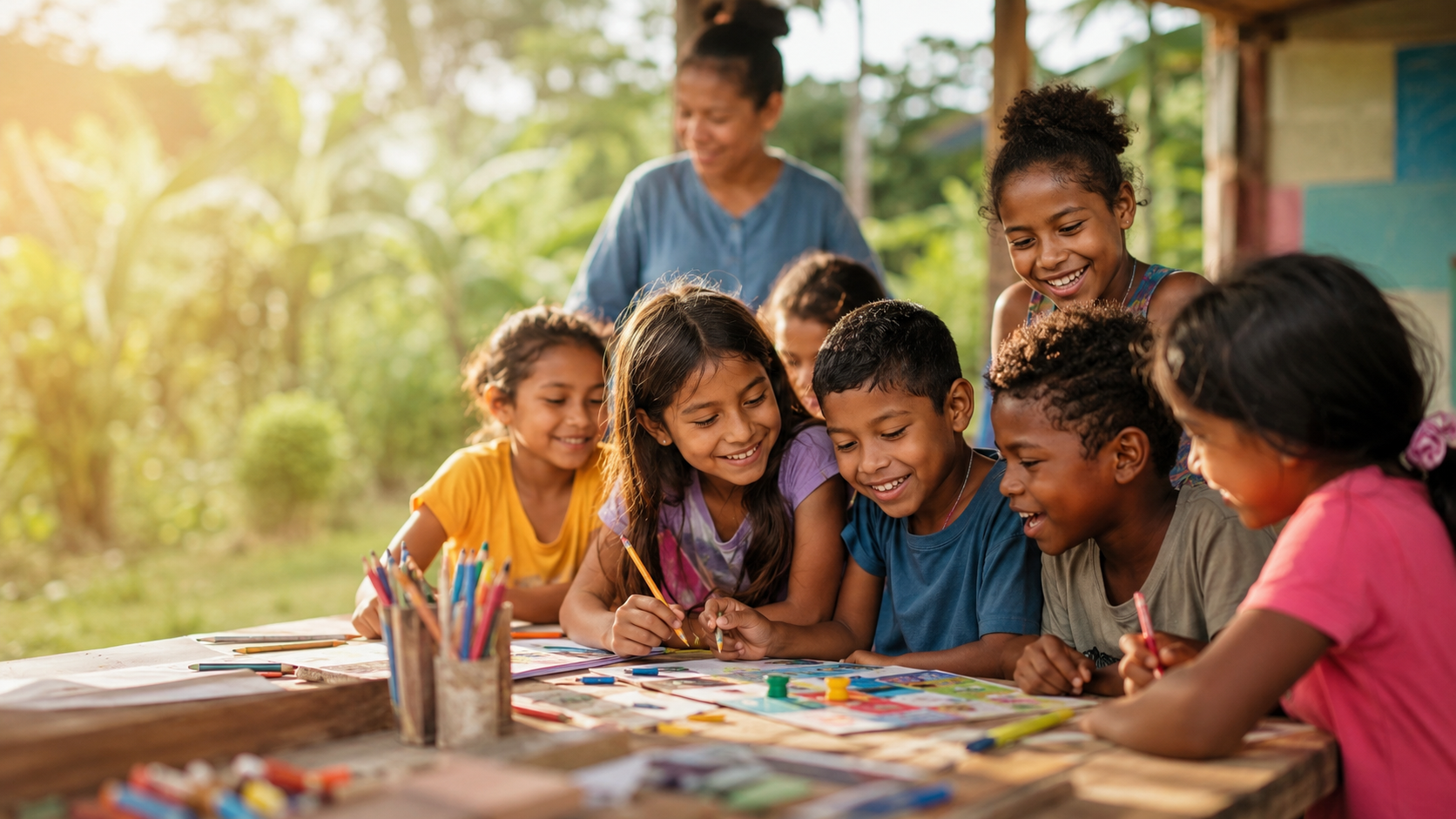 Niños latinoamericanos en una actividad educativa